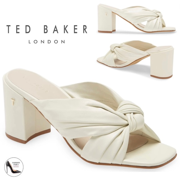 Ted Baker London Pyford White Leather Heeled Sandals Sqaure Toe Mules 10 40.5 - Picture 1 of 16